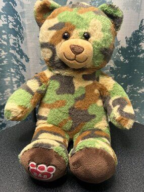 Build-A-Bear BAB Camo Teddy Bear 16” Stuffed Plush Woodland Retired 2021